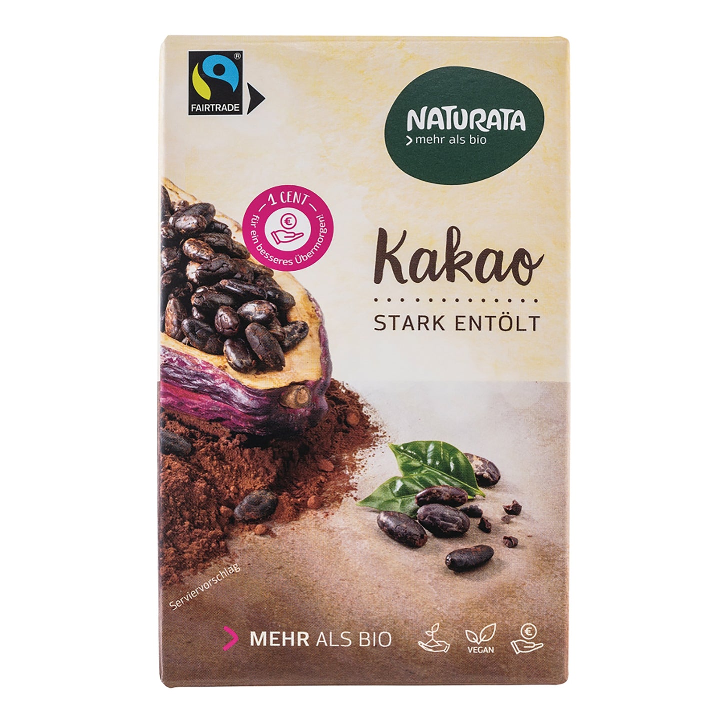 Bio Kakao von Naturata 125g – stark entölt (10–12% Kakaobutter), Fairtrade, vegan, intensiv-kräftiges Kakaopulver