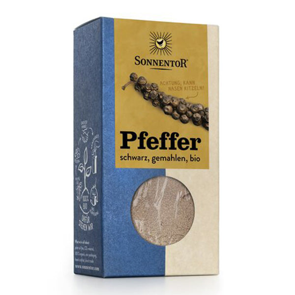 Bio Gewürz Pfeffer schwarz gemahlen von Sonnentor, 50g, vegan