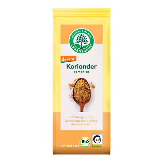 Koriander gemahlen von Lebensbaum in Demeter-Qualität, 40 g – Bio-Gewürz für Curry, Brot, Gemüsegerichte, Reis, Suppen und orientalische Küche