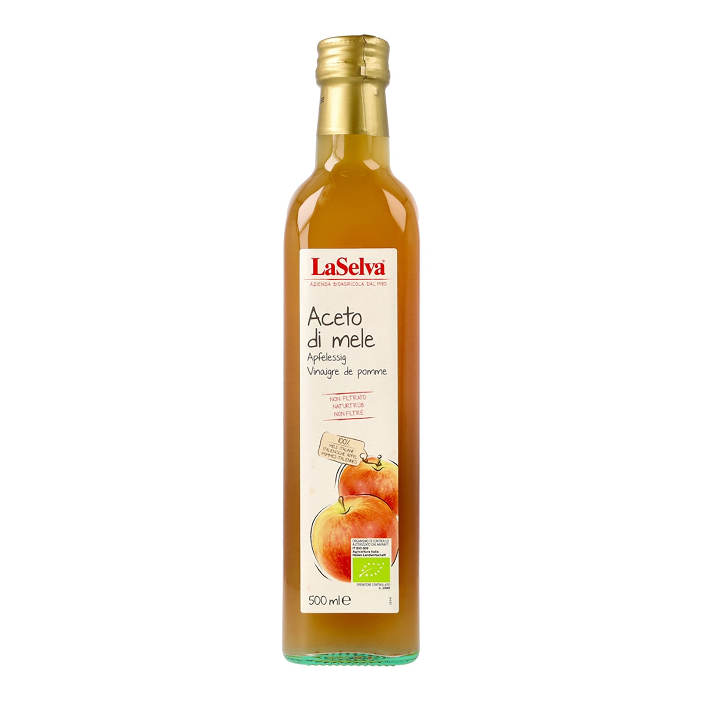 Bio-Apfelessig, naturtrüb von LaSelva, 500 ml, mild & fruchtig, vegan

