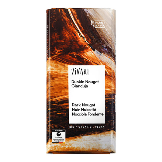 Vegane Bio-Bitterschokolade mit Gianduja-Nougat und Haselnüssen von Vivani, 80g, ohne Milch und Lecithin
