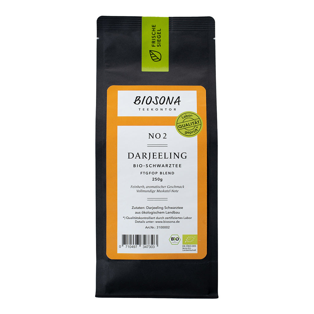 Schwarzer Bio Darjeeling Tee vom Biosona Teekontor, 250 g, hochwertiger Darjeeling Schwarztee
