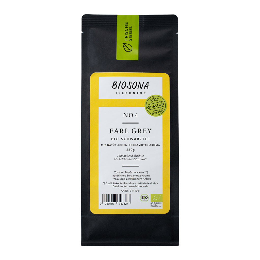 Schwarzer Tee Earl Grey Bio vom Biosona Teekontor, 250 g, Bio-Schwarztee mit Bergamotte