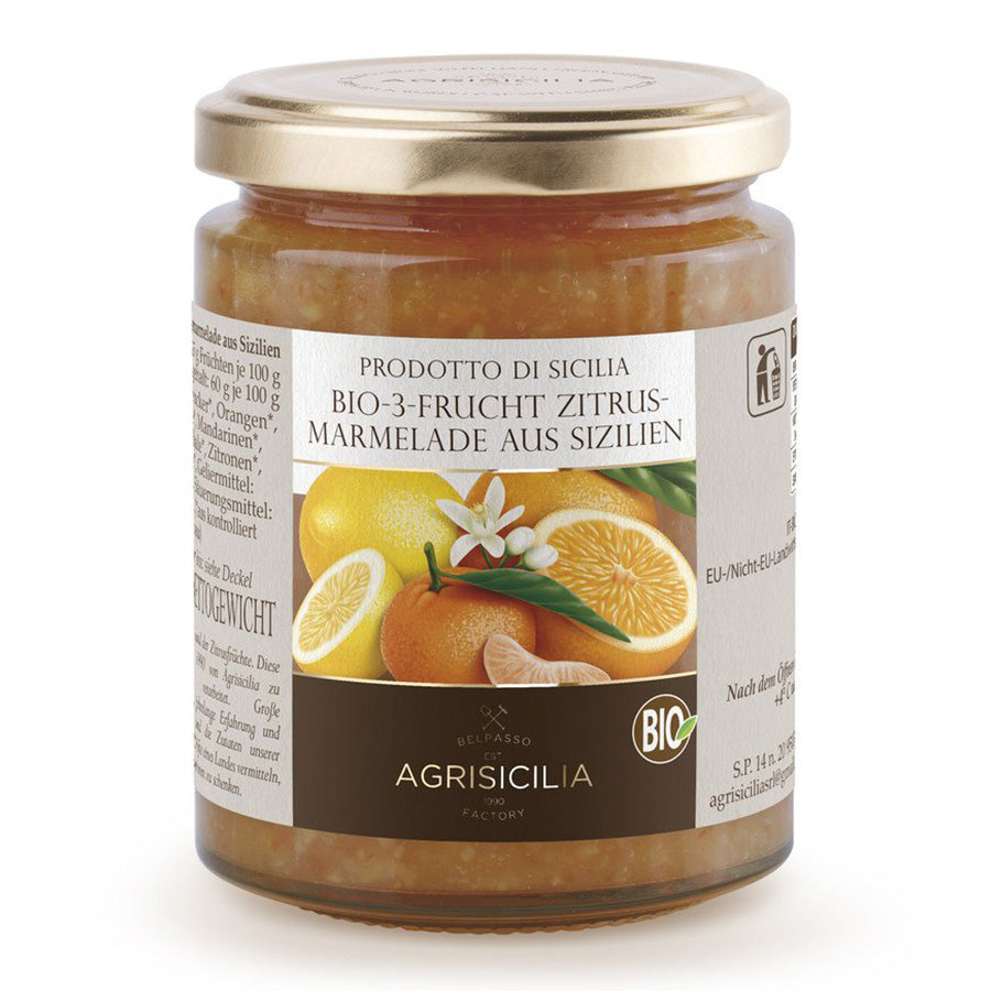 Bio 3-Frucht Zitrusmarmelade von Agrisicilia vegan, 360g