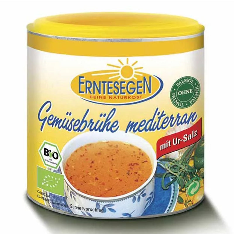 Gemüsebrühe Bio mediterran von Erntesegen – feinkörnige vegane Trinkbrühe mit italienischen Kräutern, 125 g
