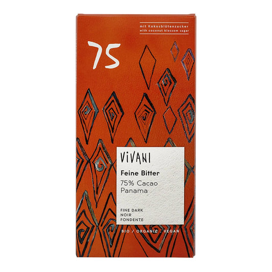 Vivani Feine Bitter Schokolade 75% Cacao Panama mit Kokosblütenzucker, bio, 80g