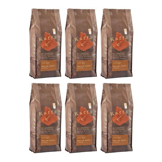 Bio Wildkaffee Arabica ganze Bohne 1 x 6 kg Vorteilspackvon Kaffa – medium geröstet, vollmundig mit schokoladiger Note, Fairtrade