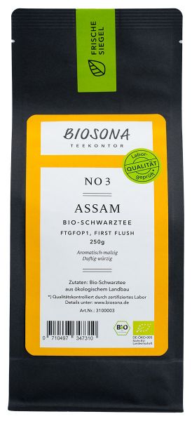 Schwarzer Bio-Tee Assam FTGFOP1, 250g von Biosona
