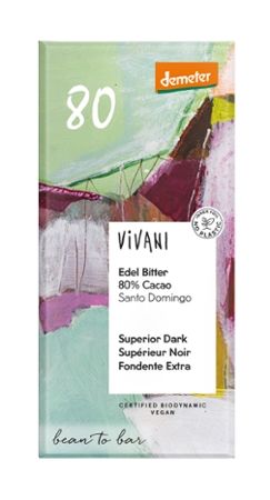 Vivani Bio Edel Bitter Schokolade 80% Cacao, demeter, 90g